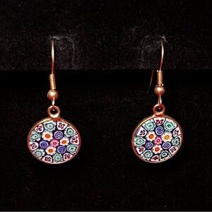 Millefiori Glass Round Earrings